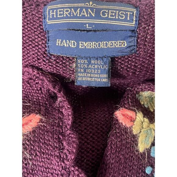 VTG Herman Geist Sweater Large Cardigan Floral Hand Embroidered Grandma Core L - Picture 6 of 6